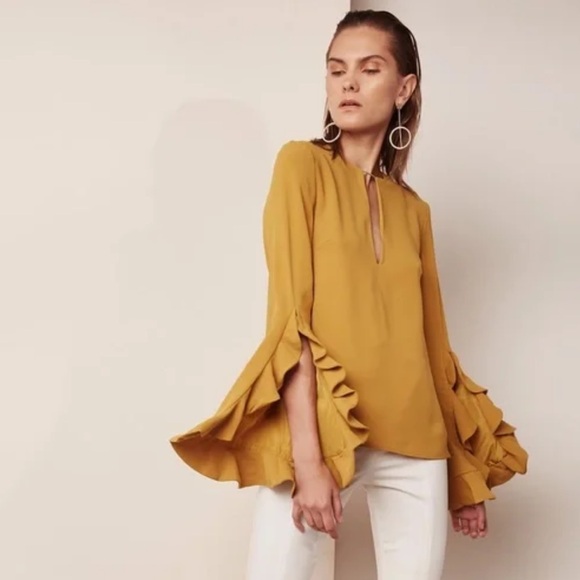 C/MEO Collective Tops - C/MEO Collective Golden Ruffle Sleeve Blouse